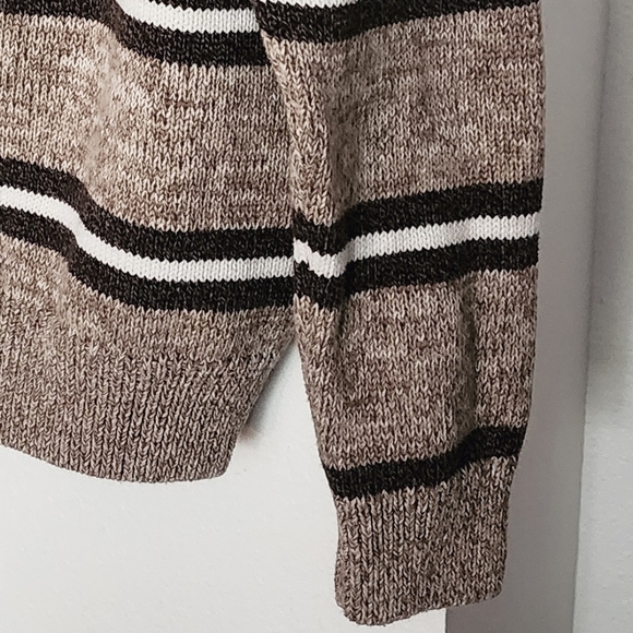 Chaps Men's 1/4 Zip Mock Neck Brown & Tan/Beige Striped Sweater Sz XL/TG/EG - Picture 5 of 11